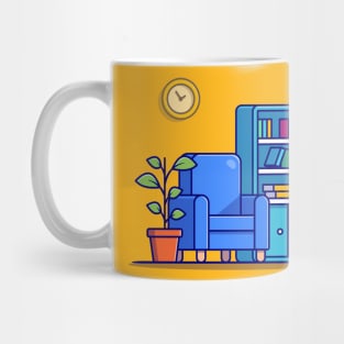 Living Room With Library Book And Plant Mug